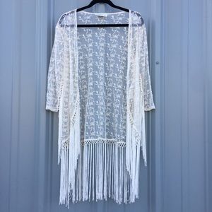 Floral & Fringe Ivory Cardigan
